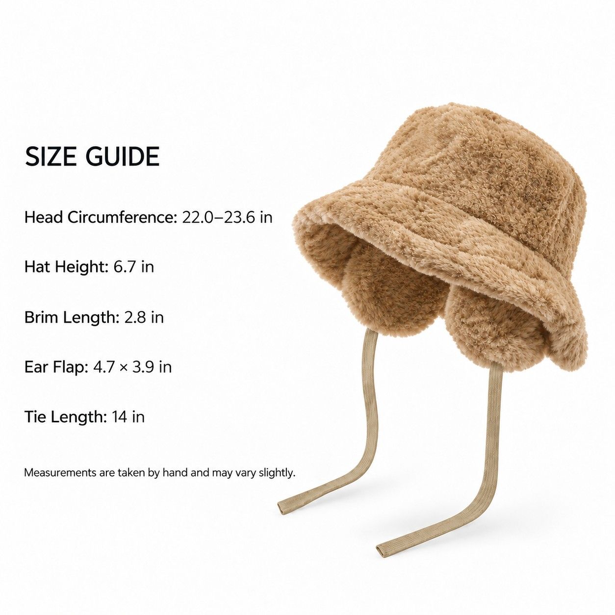 Plush Bucket Hat Removable Ear Flaps Tie Straps Fuzzy Winter Hat