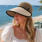 Wide Brim Woven Visor Hat with UPF 50 Plus Crown Ponytail Back and Contrast Trim