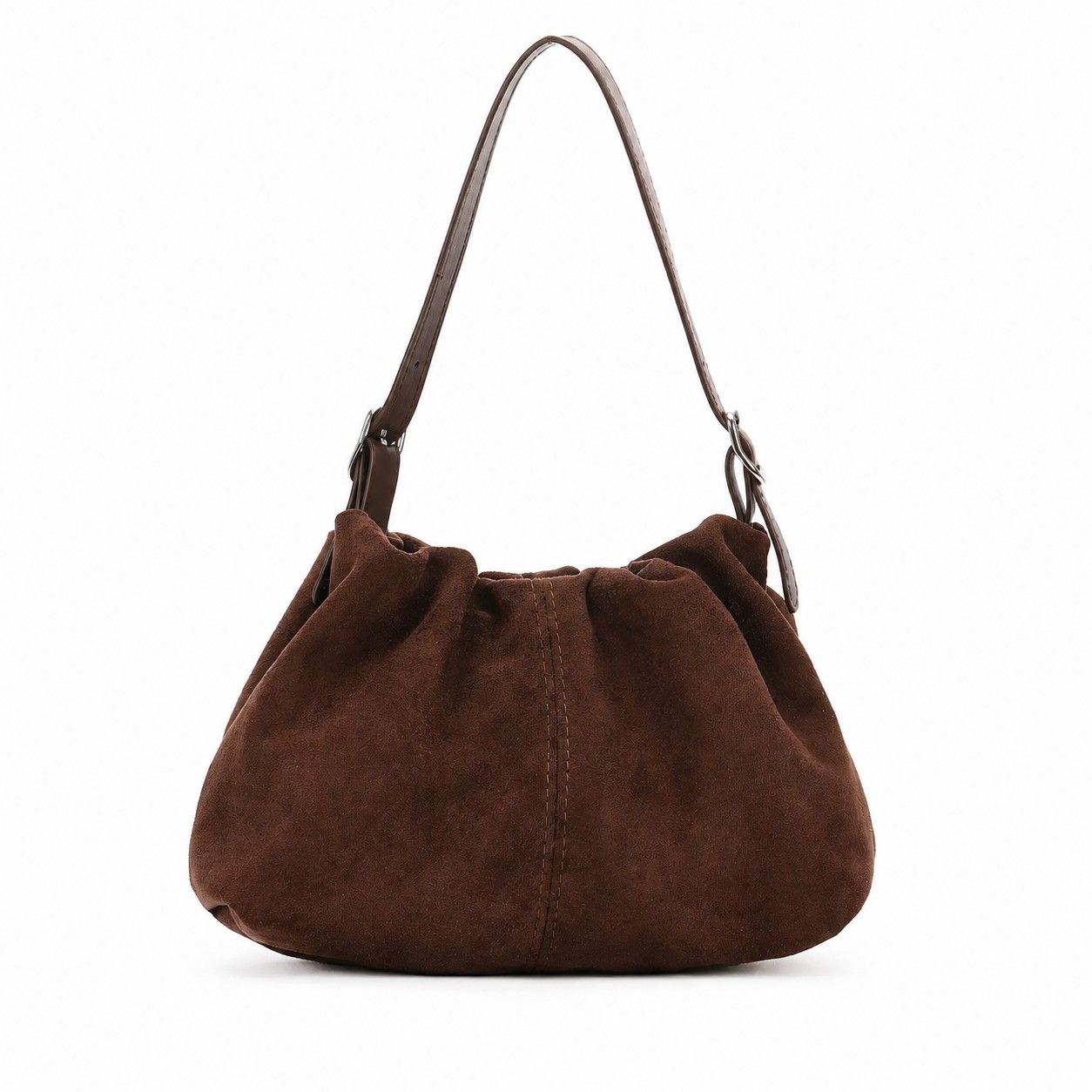Faux Suede Hobo Shoulder Bag with Adjustable Strap Magnetic Closure and Interior Pocket