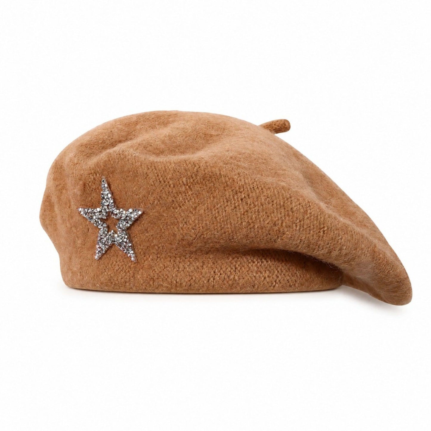Rhinestone Star Embellished Knit Wool Beret