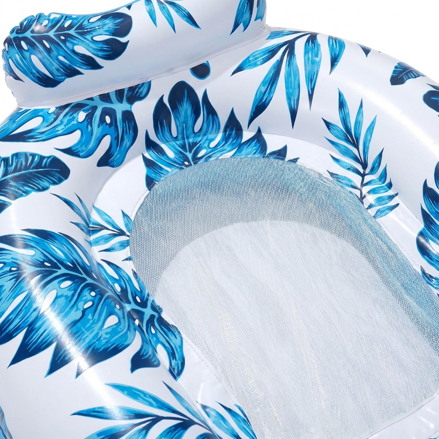 Inflatable Pool Lounger with Tropical Leaf Print and Mesh Seat
