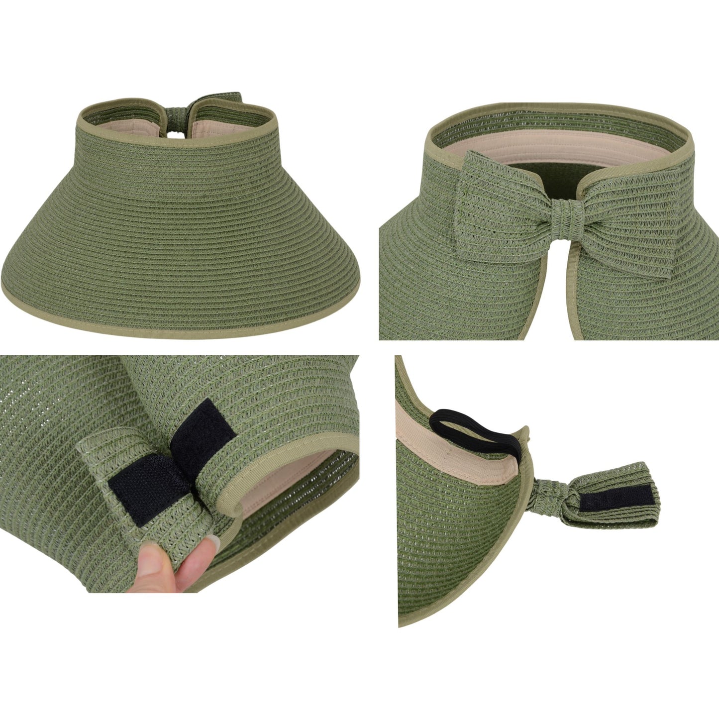 Women's Wide Brim Visor Hat with Bow Detail Adjustable Velcro Closure for Beach or Outdoor Protection