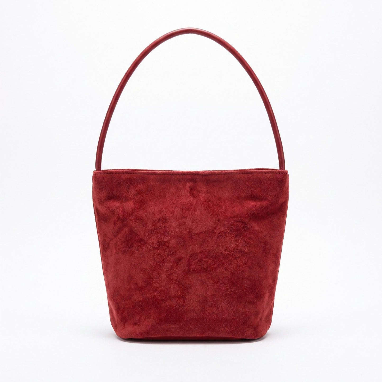 Suede-Look Bucket Shoulder Bag with Long Strap and Soft Structured Shape 9x7.5x6.5in