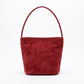 Suede-Look Bucket Shoulder Bag with Long Strap and Soft Structured Shape 9x7.5x6.5in