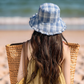 Plaid Bucket Hat with Ruffle Brim Adjustable Sun Hat Lightweight Summer Beach Sun Hat