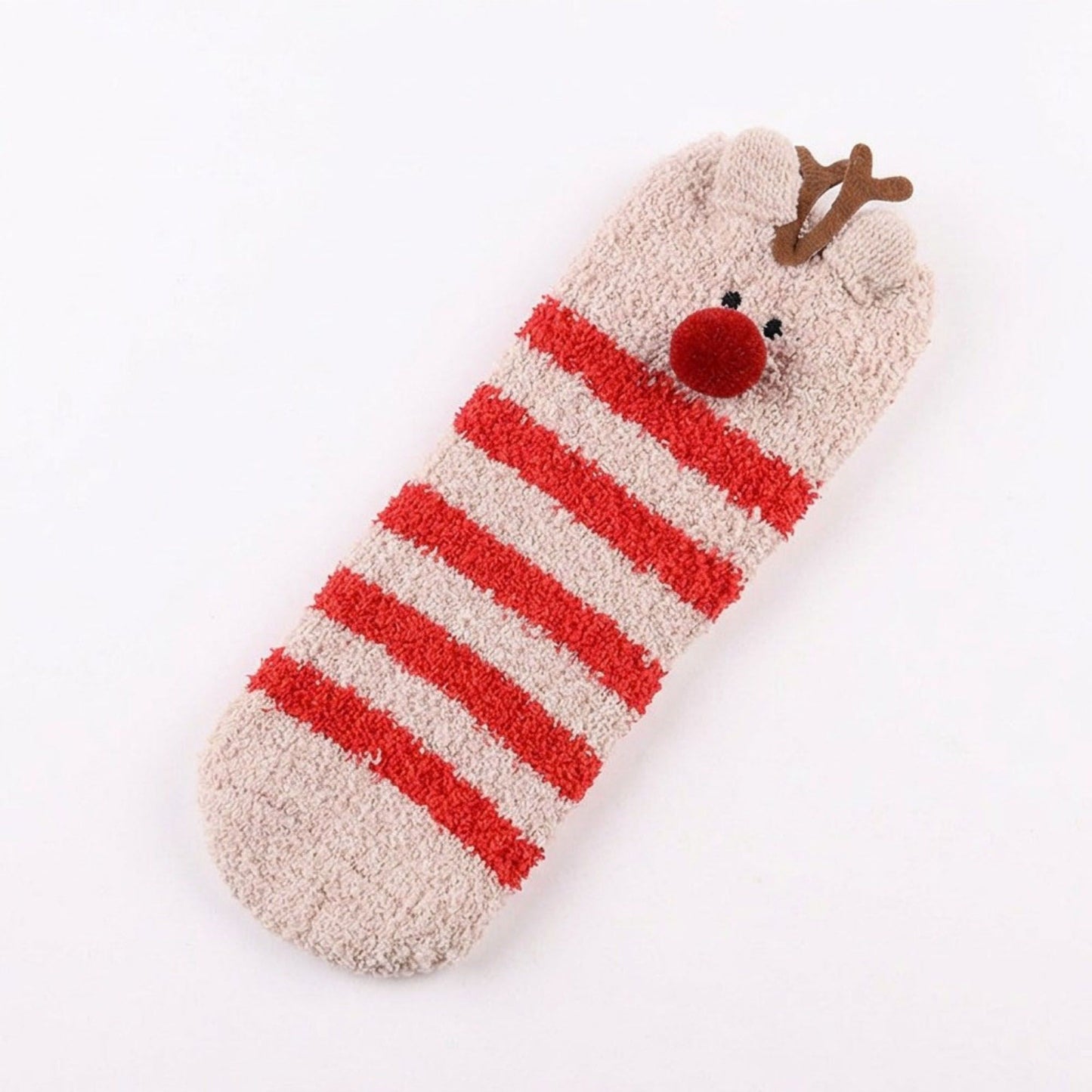 Fuzzy Reindeer Crew Socks 2 Pair US 5-10.5