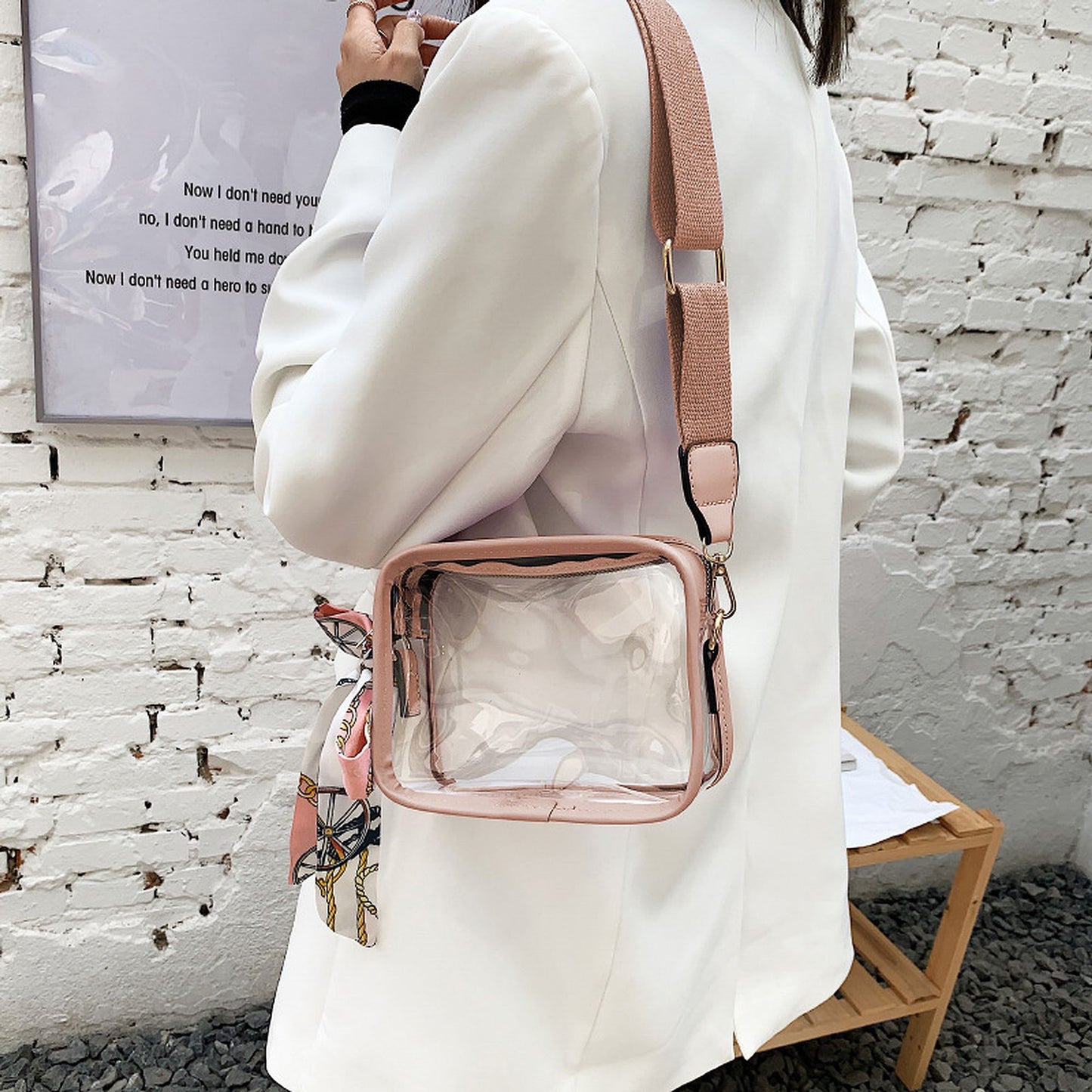 Women's Chic Transparent Crossbody & Messenger Bags with Decorative Scarf