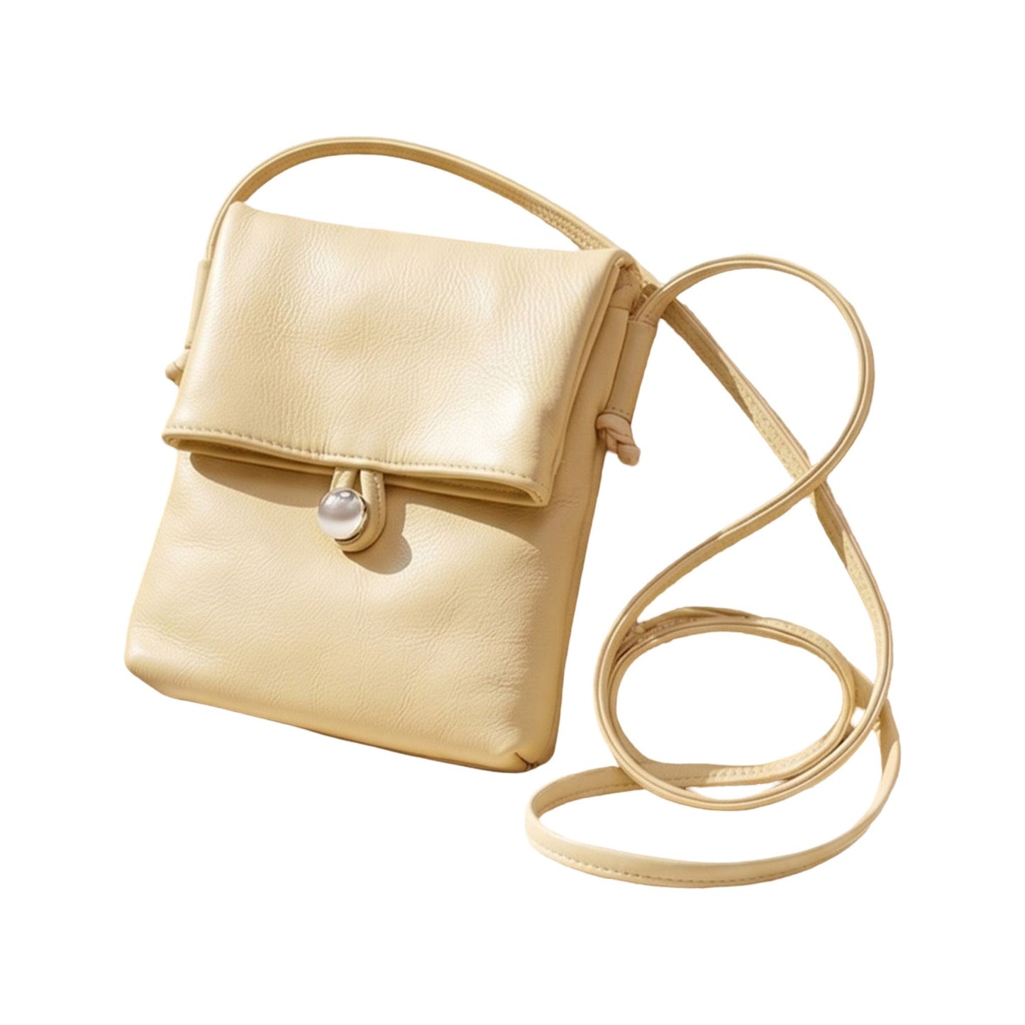 Leather Phone Crossbody Bag with Flap Closure Slim Wallet Design and Adjustable Strap