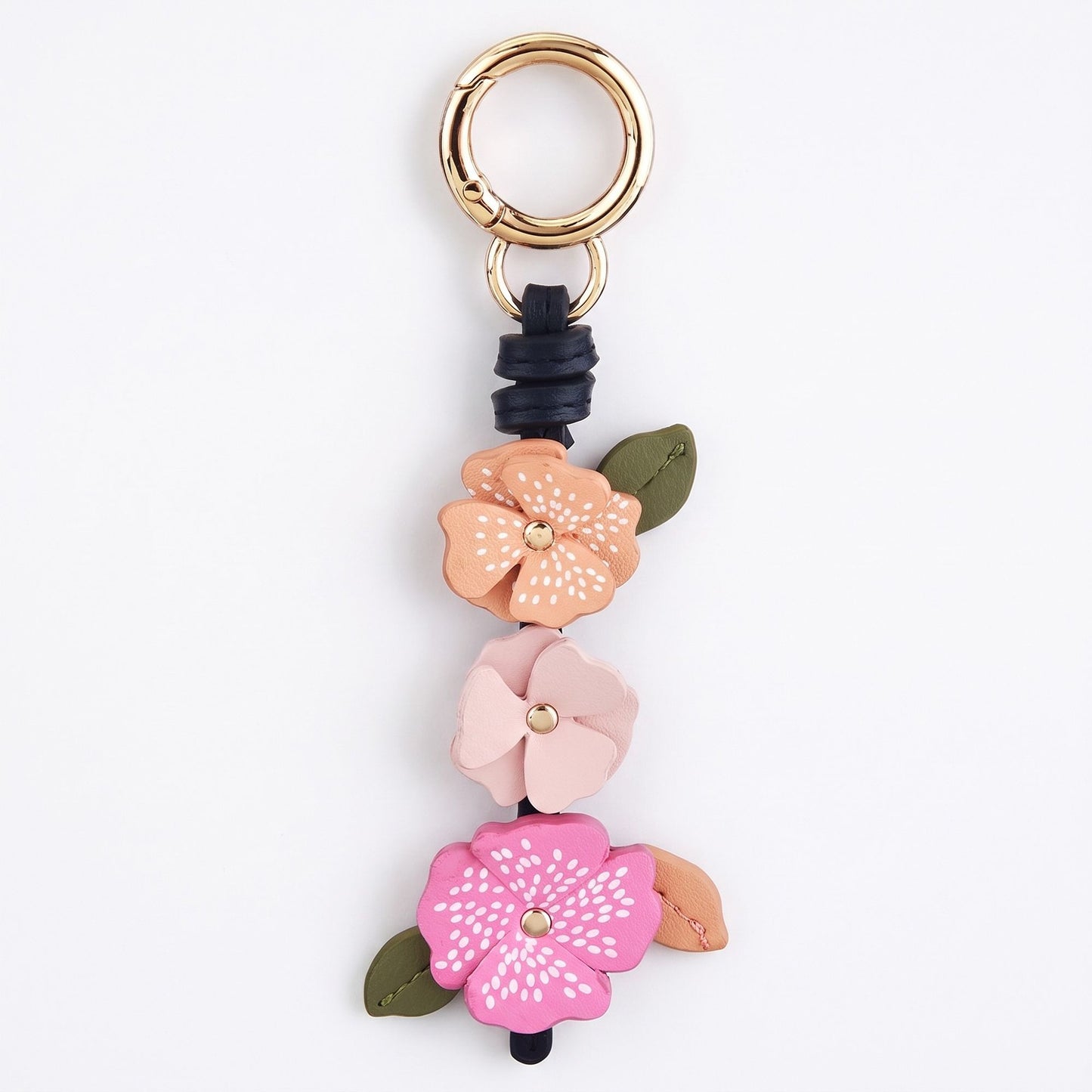 Floral Bag Charm with Three Dimensional Flowers and Key Ring