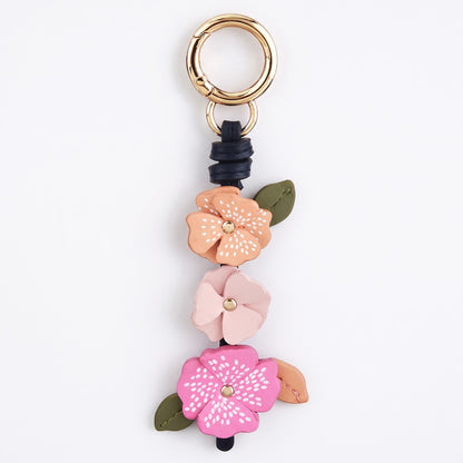 Floral Bag Charm with Three Dimensional Flowers and Key Ring