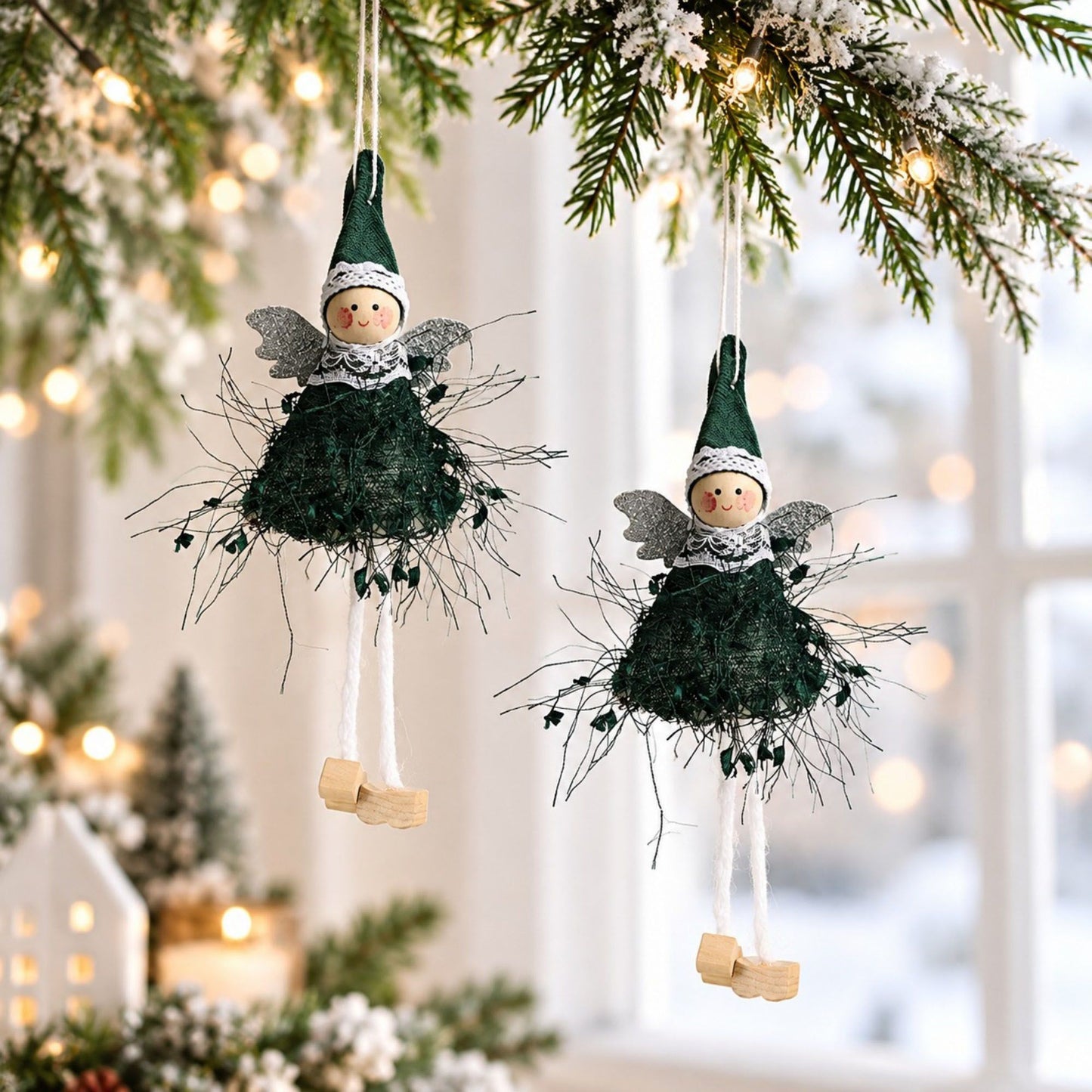 2pk Lace Angel Christmas Tree Ornaments