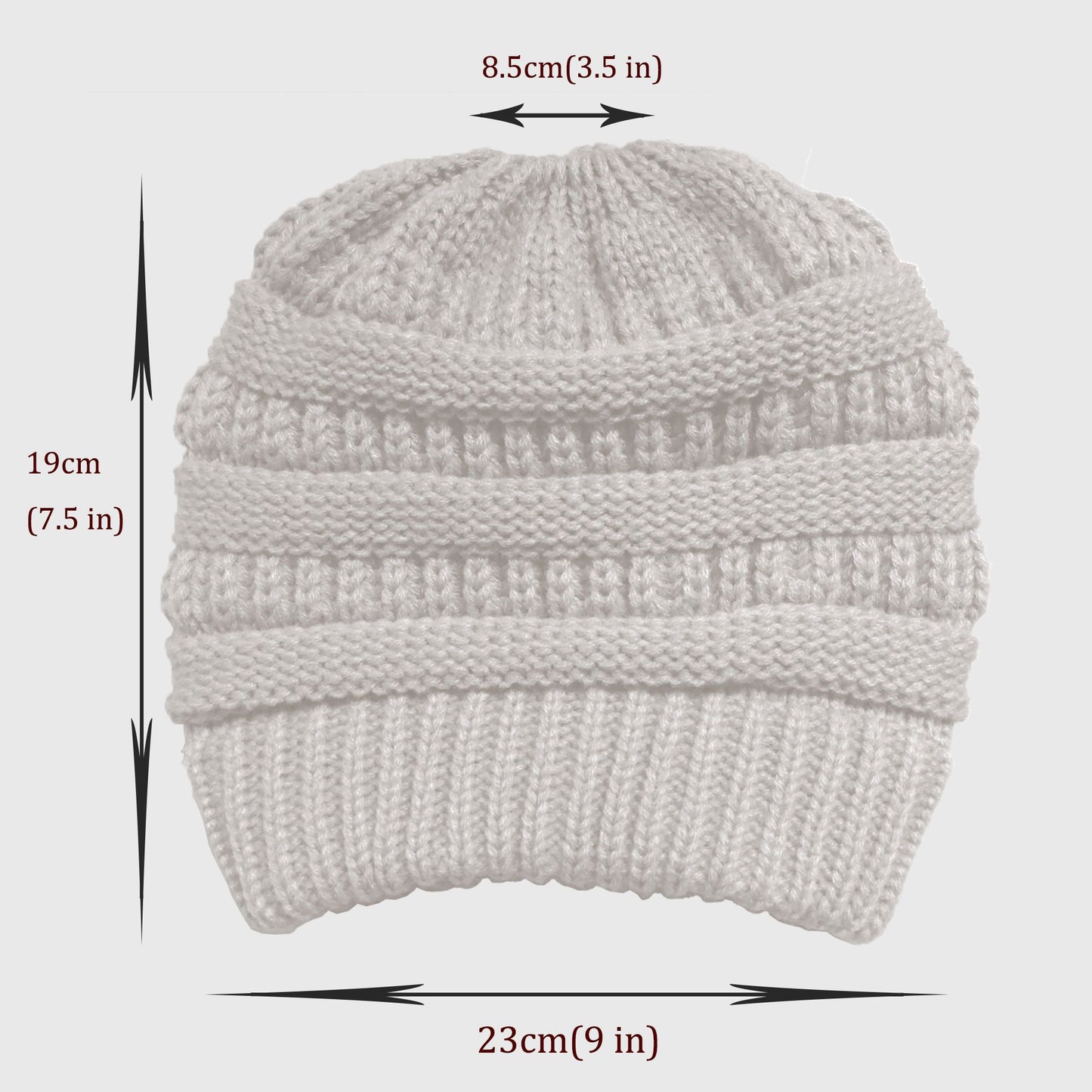 Ponytail Beanie Hats - Acrylic Knit Stretchable Messy Bun Skull Cap for Winter & Casual Wear