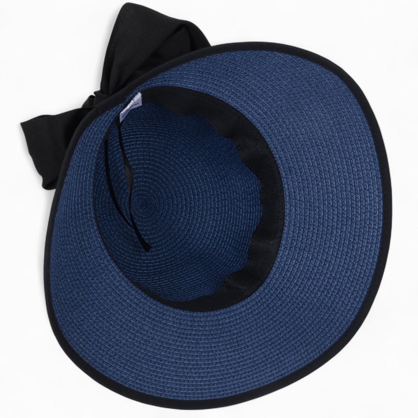 Women's Wide Brim Straw Hat with Braided Band and Contrast Bow Detail