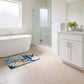 Coastal Beach Scene Plush Bathroom Mat with Umbrella and Ocean Wave Design