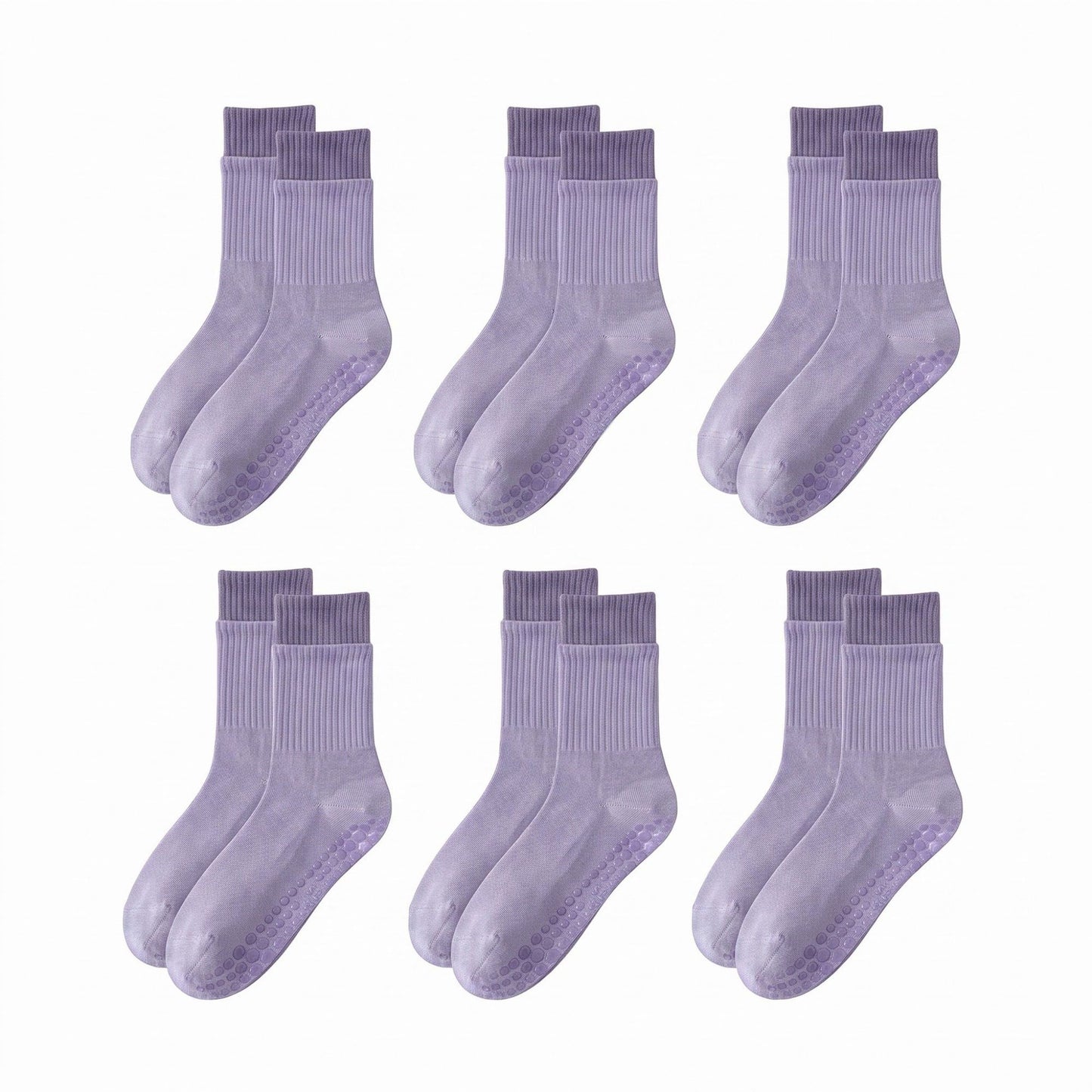 6 Pair Non-Slip Crew Socks with Contrast Ribbed Cuffs