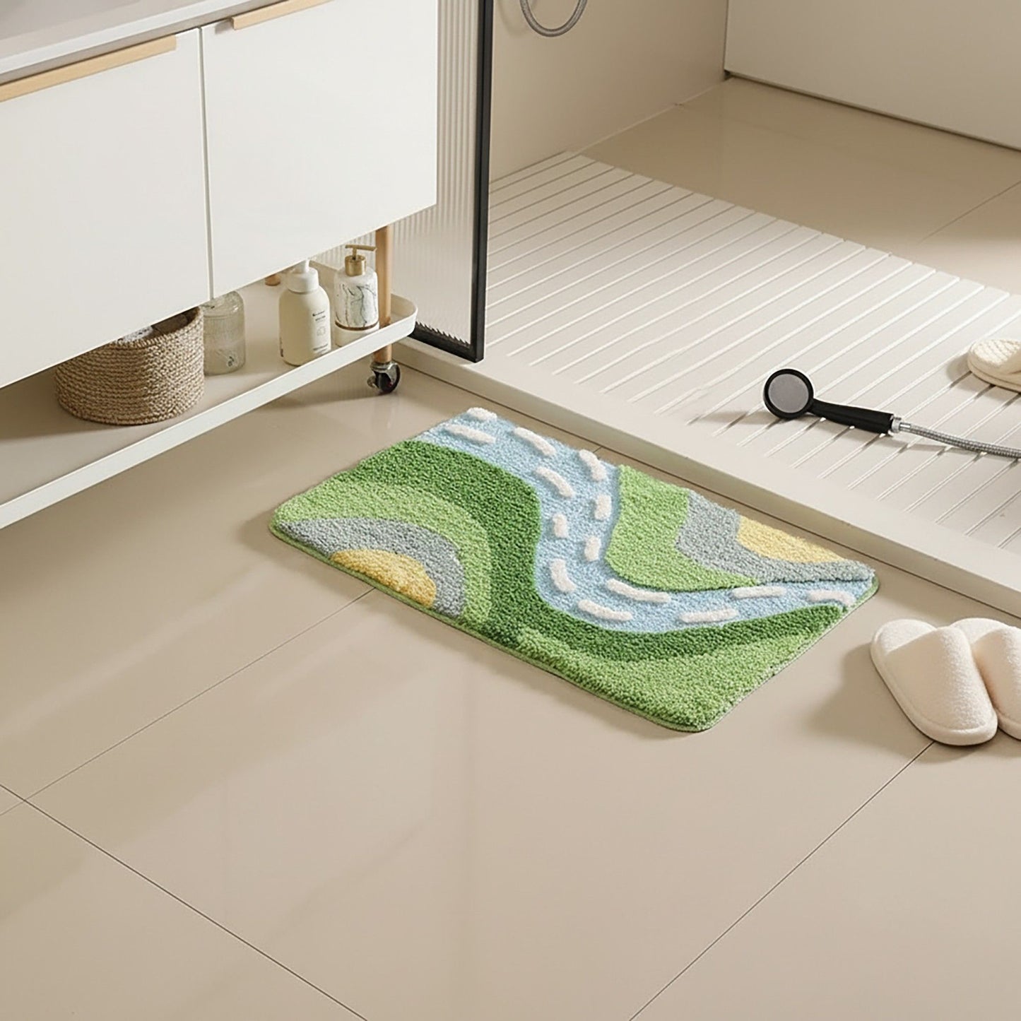 Tufted Floor Mat with Leaf Pattern Non Slip Backing Soft Plush Decorative Indoor Entryway Bathroom Rug
