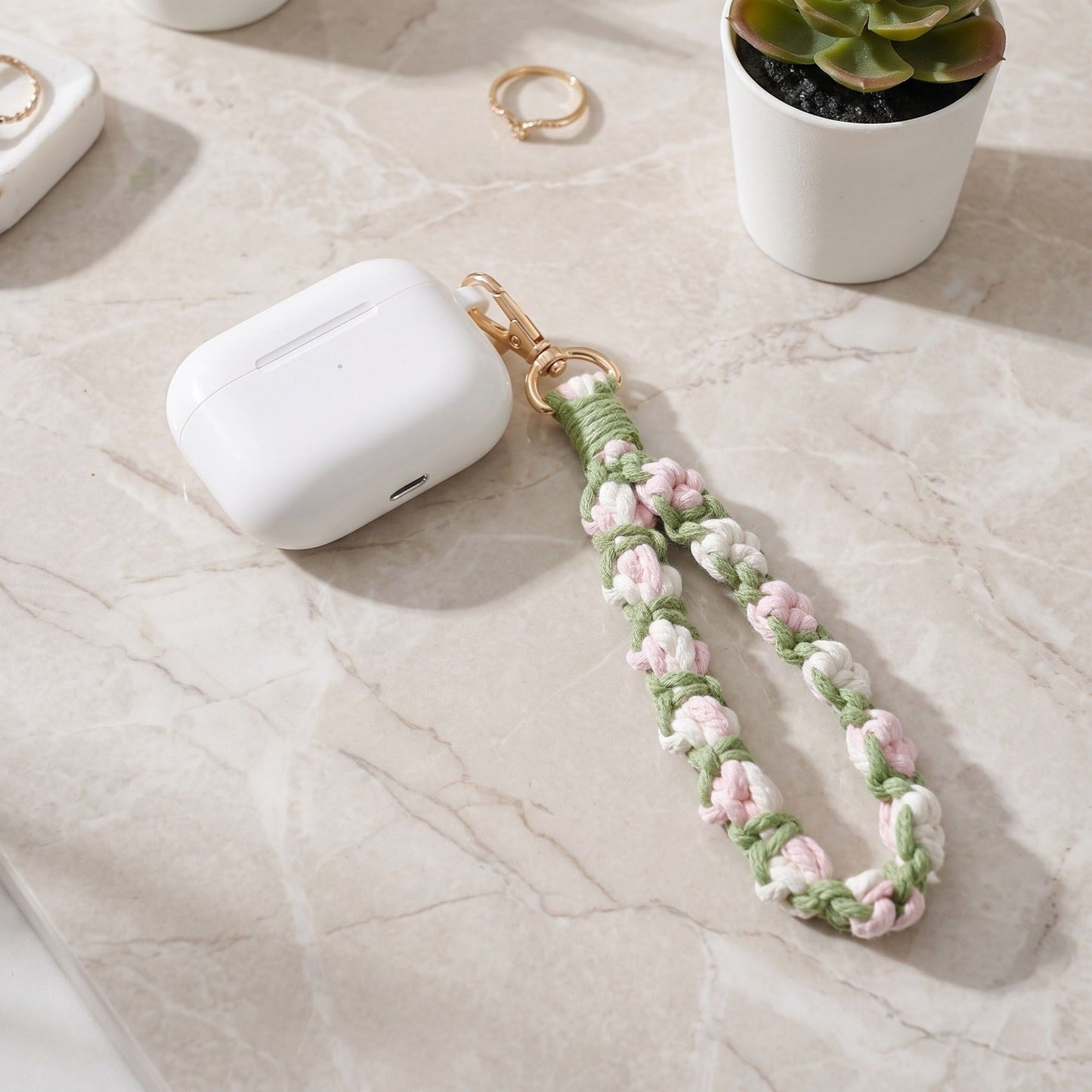 Floral Braided Wrist Strap with Swivel Clasp
