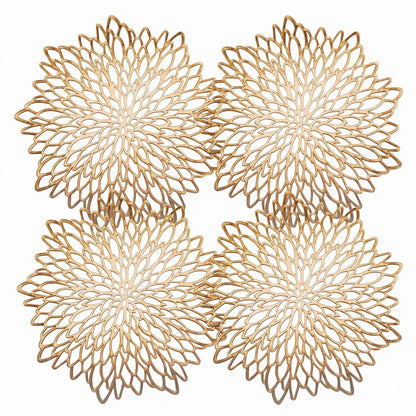 4 Piece Set Round Floral Cutout PVC Placemats Heat Resistant Decorative Table Mats