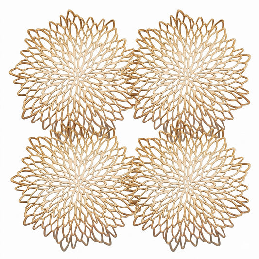 4 Piece Set Round Floral Cutout PVC Placemats Heat Resistant Decorative Table Mats