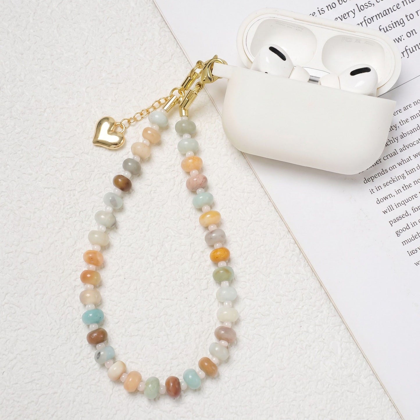 Beaded Phone Wrist Strap with Heart Charm