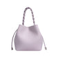 Leather Drawstring Bucket Handbag with Braided Top Handle and Adjustable Crossbody Strap