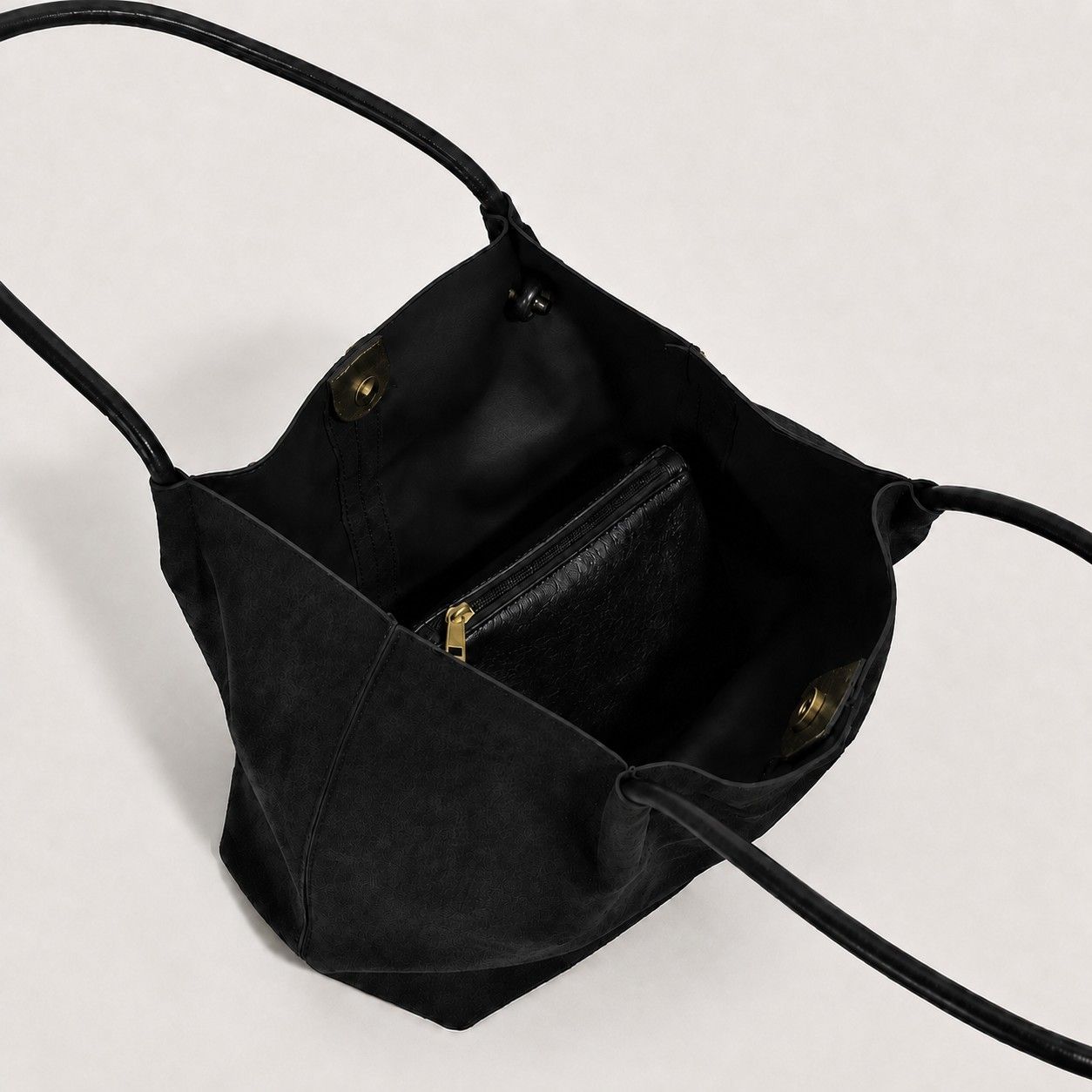 Faux Suede Tote Bag with Removable Zip Pouch and Double Shoulder Handles