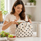 Strawberry Print Corduroy Insulated Lunch Bag with Handles and Zip Closure