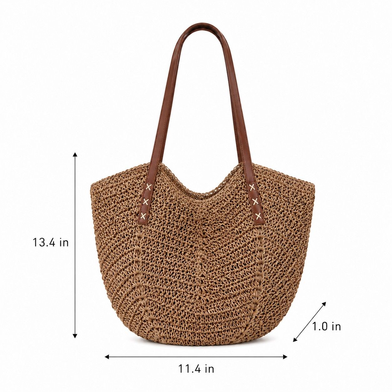 Woven Straw Tote Bag Large Capacity Shoulder Handbag Vacation Beach Everyday Carryall