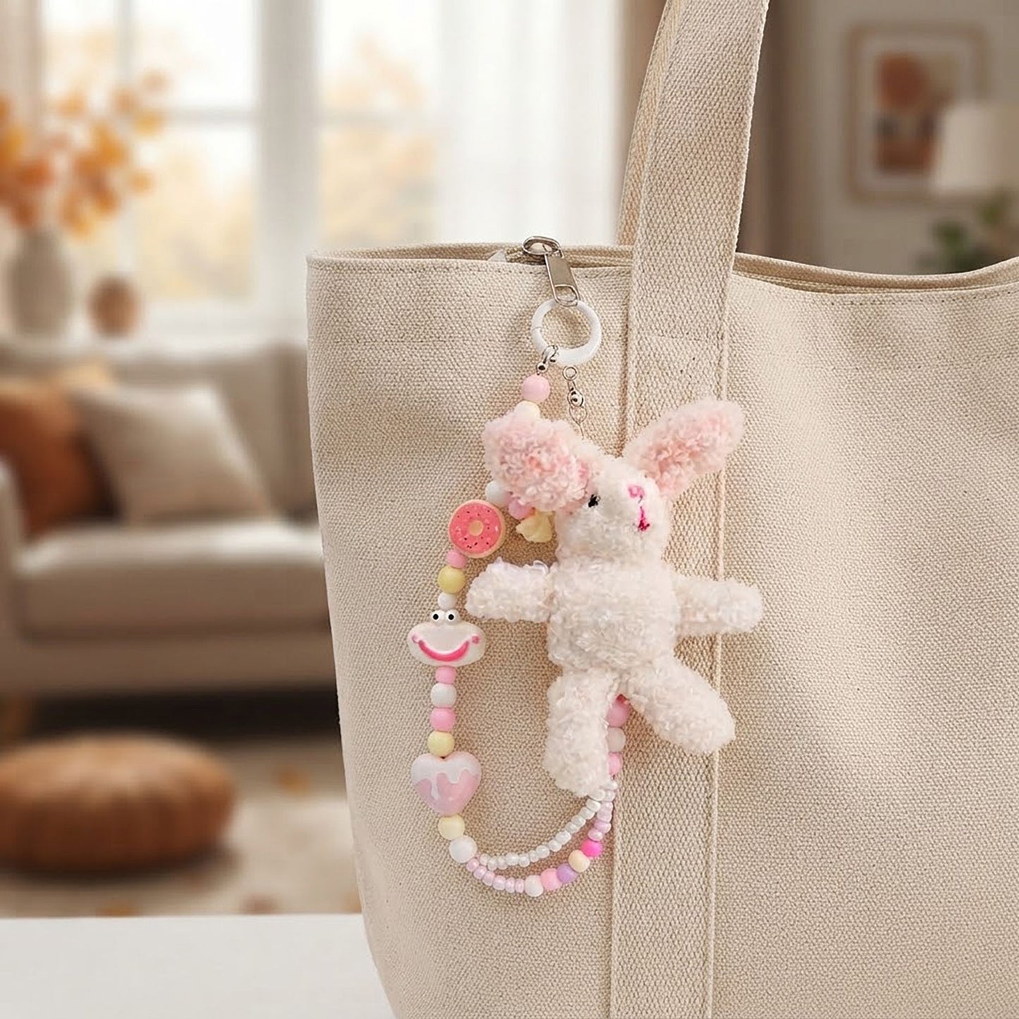 Cute Cartoon Animal Beaded Keychain Plush Toy Bag Charm Set