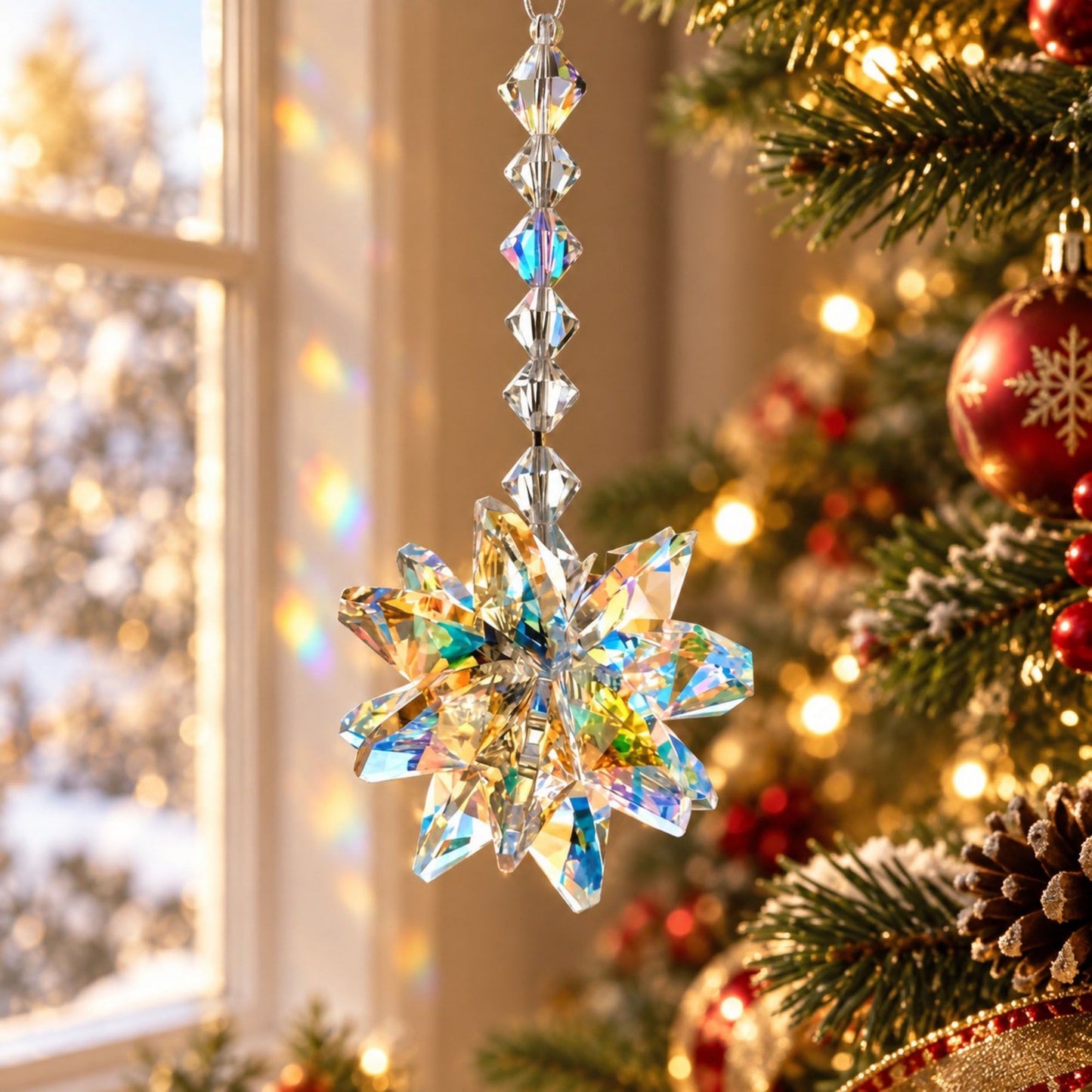 4 Pack Crystal Snowflake Suncatcher Hanging Ornament for Car Mirror Window Christmas Decor