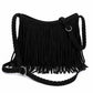 Fringe Crossbody Bag Black Suede Look Boho Shoulder Purse with Braided Strap