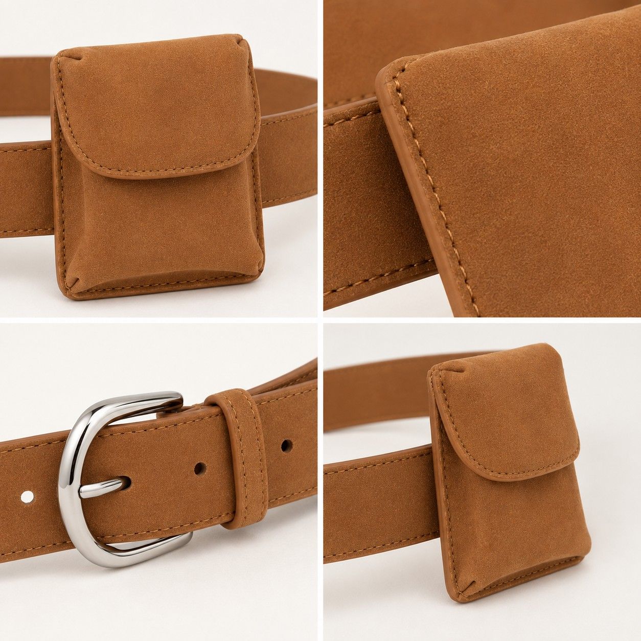 Faux Suede Waist Belt Bag with Mini Flap Pouch and Adjustable Buckle Strap