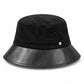 Corduroy Bucket Hat with Leather Look Brim Adjustable Fit