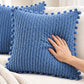 2 Pack Double Sided Corduroy Throw Pillow Covers 18 x 18 Inch with Pom Pom Trim
