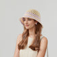 Crochet Knit Bucket Hat with Openwork Floral Pattern and Rolled Brim for Lightweight Summer Style