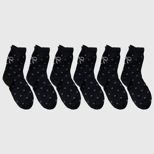 Cotton Bow - Heart Pattern Ankle Socks 6pk