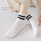Womens Athletic Crew Socks 4-Pack Ribbed Knit Design Contrast Double Stripe Stretch Comfort Everyday Fit