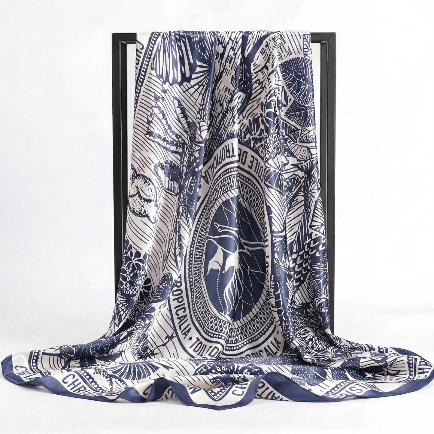 Oversized Botanical Satin Scarf Silk Touch Square Head Wrap 35 Inch