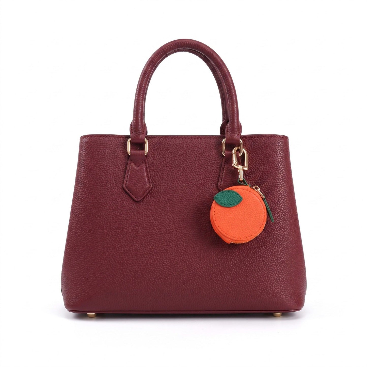 Pear Pouch Bag Charm with Zipper Closure and Gold Tone Clip