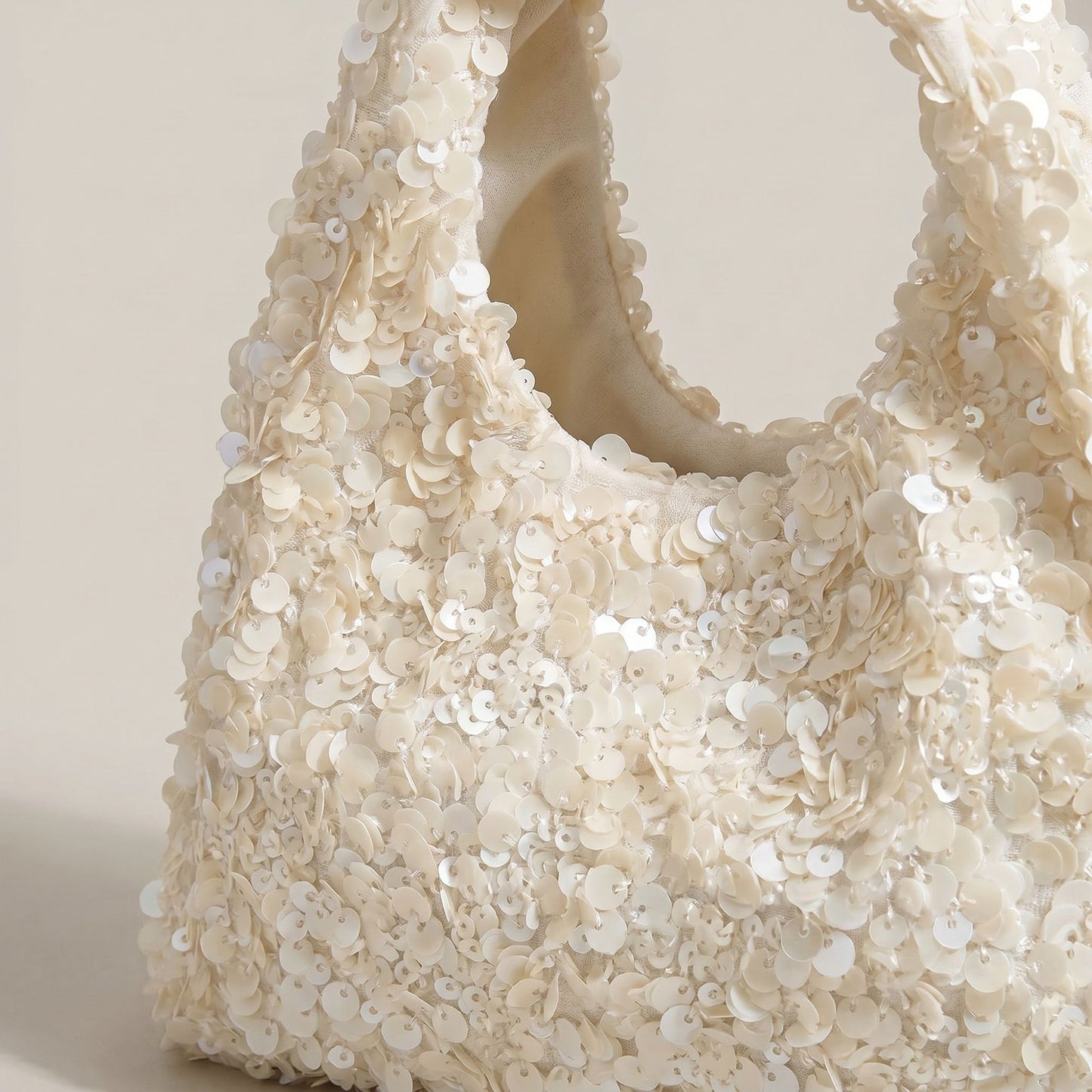 Sequin Top Handle Mini Bag with Round Cutout Handle and Chain Strap