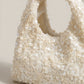 Sequin Top Handle Mini Bag with Round Cutout Handle and Chain Strap
