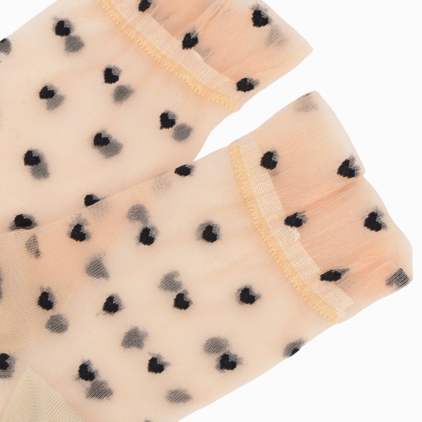 Sheer Crew Socks with Flocked Heart Pattern and Reinforced Toe and Heel 2-Pack