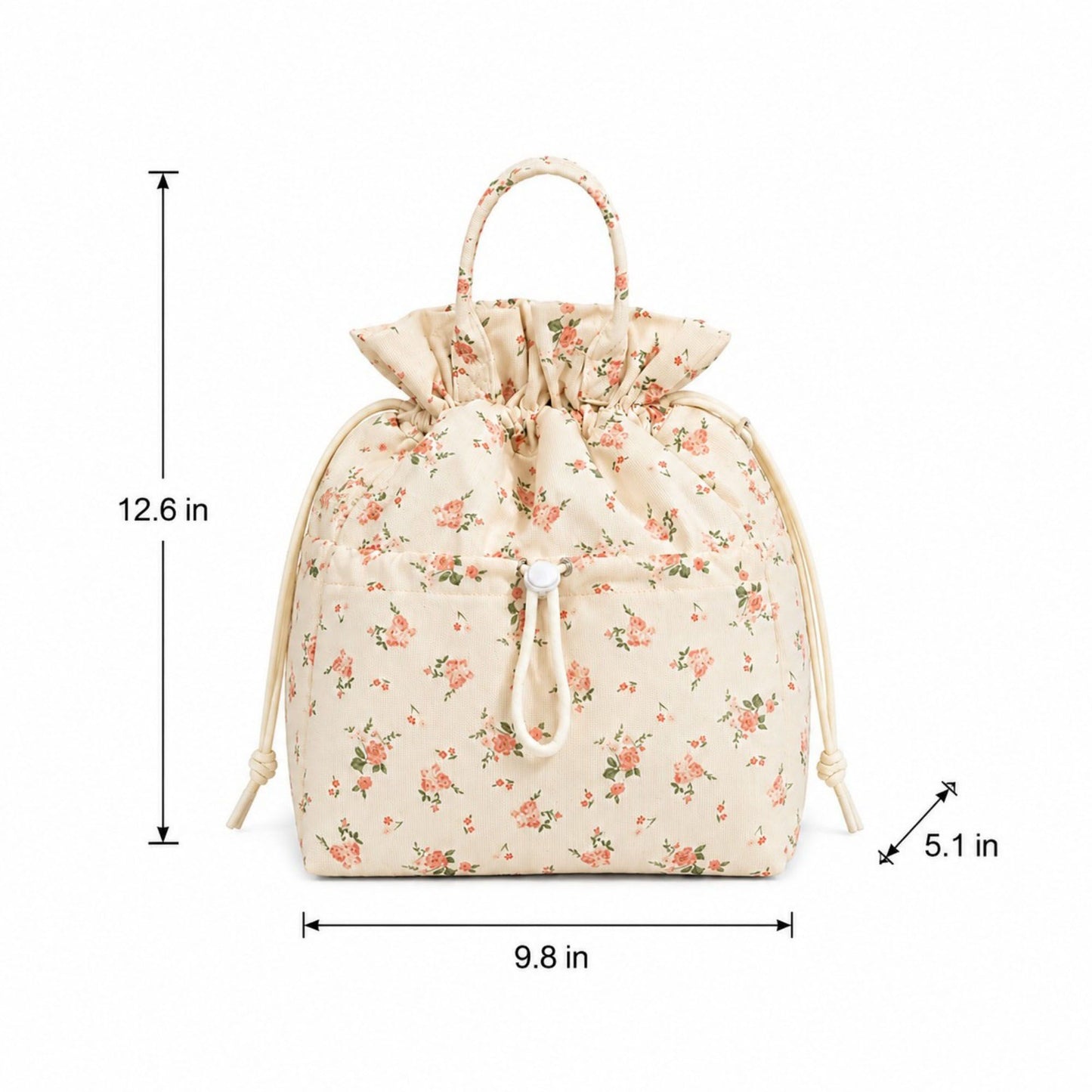 Insulated Drawstring Lunch Bag with Pockets, Top Handles and Shoulder Strap