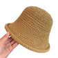 Crochet Bucket Hat with Rolled Brim and Openwork Texture
