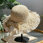 Wide Brim Straw Sun Hat Lace Trim Breathable Floppy Beach Vacation Hat