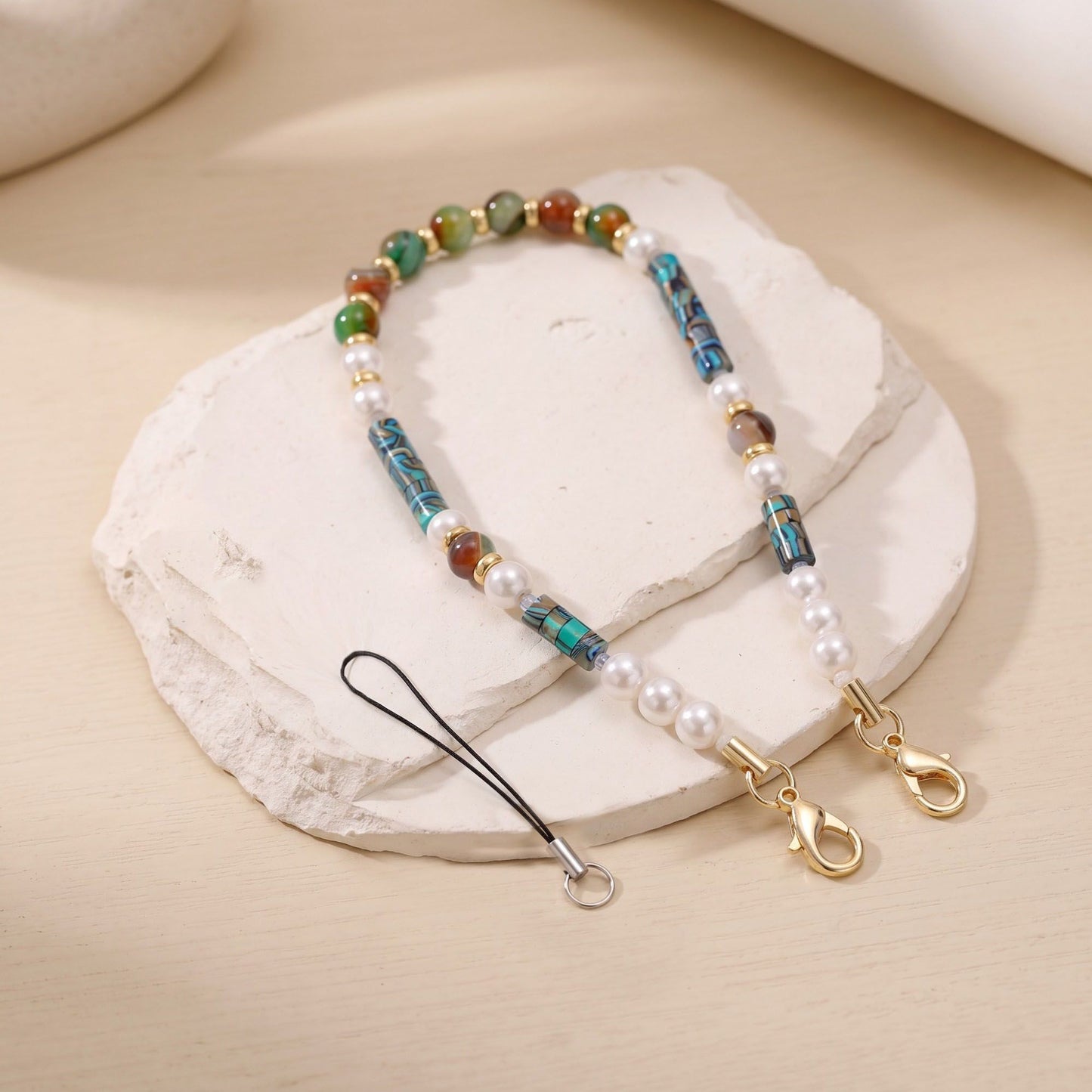 Beaded Phone Wrist Strap with Removable Clasps