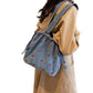 Embroidered Cherry Denim Drawstring Bag with Fixed Shoulder Strap