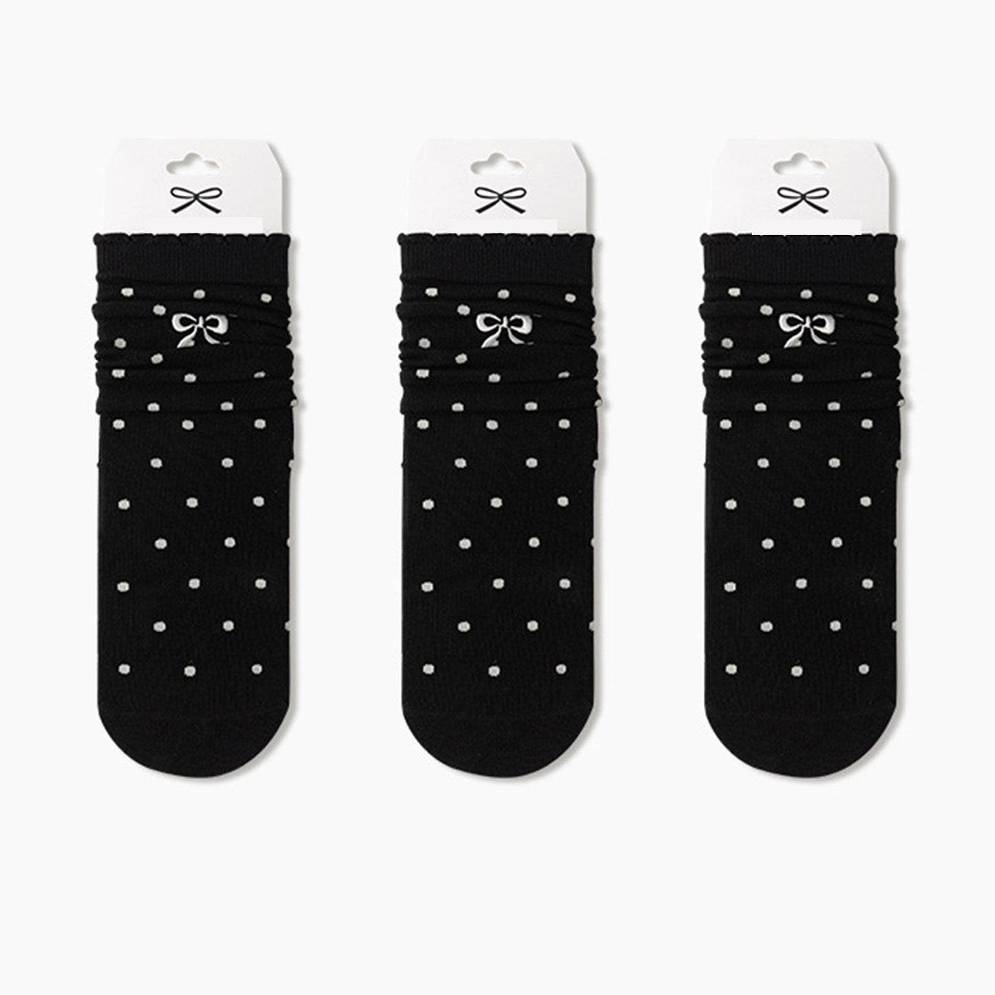 3-Pair Soft Polka Dot Socks with Bow Embroidery and Ruffled Cuff Design