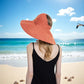 Wide Brim Sun Hat with Ponytail Hole Neck Tie Closure and Patterned Lining for UV Protection and Outdoor Style