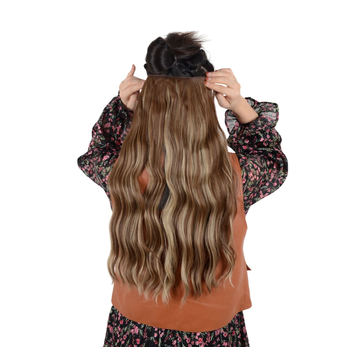 One Piece Long Wavy Curly Clip in Hair Wig Extension 20 Inches High for Women 4 Clips  Brown